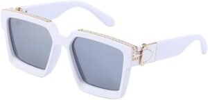 White Square Sunglasses – Smoke Lens, Gold Accents