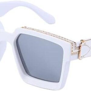 White Square Sunglasses – Smoke Lens, Gold Accents