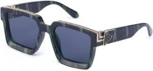 Green Square Sunglasses Blue Lens Unisex