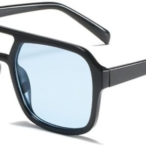 Unisex Oversized Square Sunglasses - Black Frame, Blue Lens