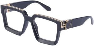 Black Square Glasses - Gold Metal Accents