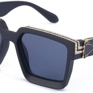 Oversized Square Sunglasses Black Frame, Blue Lens Unisex