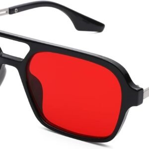 Rectangle Unisex Sunglasses Black Frame Red Lens