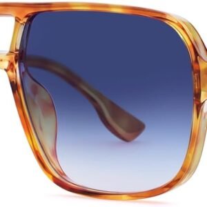 Tortoise Oversized Square Sunglasses - Blue Gradient Lens