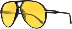 Unisex Aviator Sunglasses - Black Frame, Yellow Lens