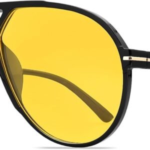 Unisex Aviator Sunglasses - Black Frame, Yellow Lens