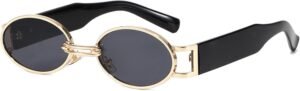 Unisex Round Sunglasses - Gold Frame, Black Lens