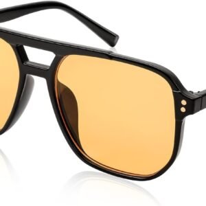Black Aviator Sunglasses Amber Lens Unisex