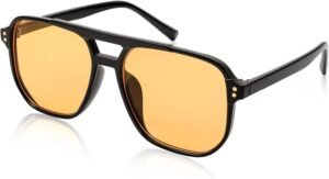 Black Aviator Sunglasses – Amber Lens Unisex