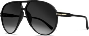 Unisex Black Aviator Sunglasses With Gray Gradient Lens