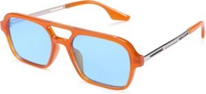 Unisex Rectangle Sunglasses – Orange Frame Blue Lens