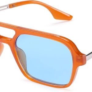 Unisex Rectangle Sunglasses – Orange Frame Blue Lens