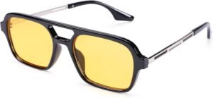Black Square Sunglasses - Yellow Lens, Metal Temples