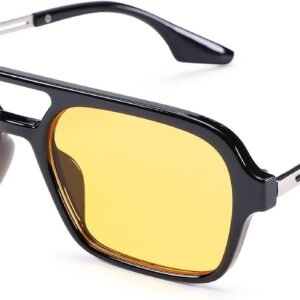 Black Square Sunglasses - Yellow Lens, Metal Temples