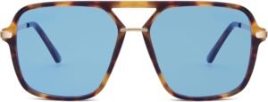 Tortoise Oversized Square Sunglasses Unisex – Blue Lens