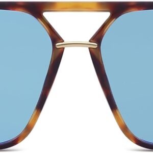 Tortoise Oversized Square Sunglasses Unisex – Blue Lens