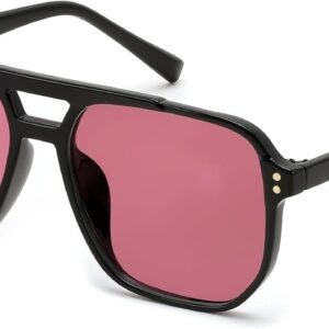 Black Aviator Sunglasses – Pink Lens, Unisex