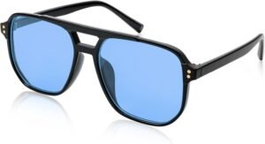 Oversized Square Sunglasses - Black Frame, Blue Lens
