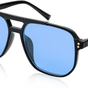Oversized Square Sunglasses - Black Frame, Blue Lens