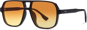 Oversized Square Sunglasses – Black Frame, Amber Gradient