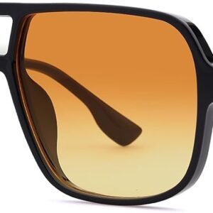 Oversized Square Sunglasses – Black Frame, Amber Gradient