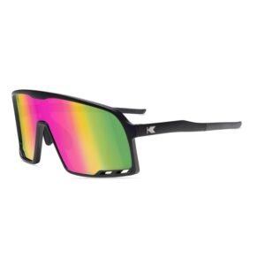 Black Shield Sunglasses Pink Green Mirrored Lens Unisex