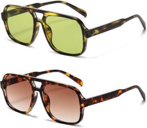 2-Pack Tortoise Aviator Sunglasses - Green Brown Lenses