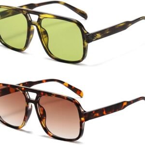 2-Pack Tortoise Aviator Sunglasses - Green Brown Lenses