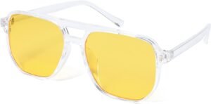 Clear Plastic Aviator Sunglasses - Yellow Lens, Unisex