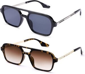 2-Pack Rectangle Sunglasses Black And Tortoise Frames