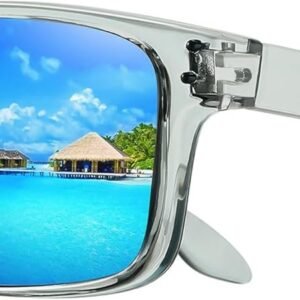 Clear Rectangle Sunglasses - Blue Mirrored Lenses Unisex