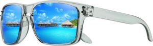 Clear Rectangle Sunglasses - Blue Mirrored Lenses Unisex