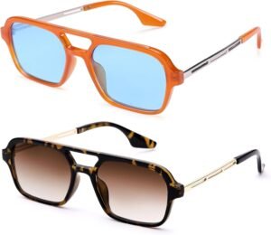 2-Pack Square Sunglasses - Orange/Blue And Tortoise/Brown