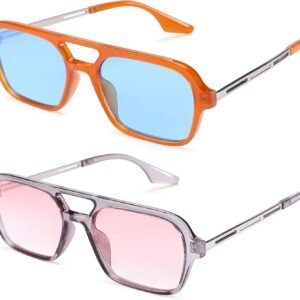 2-Pack Square Sunglasses Unisex – Orange/Blue, Gray/Pink