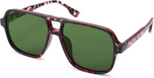 Red Tortoise Oversized Square Sunglasses – Green Lens