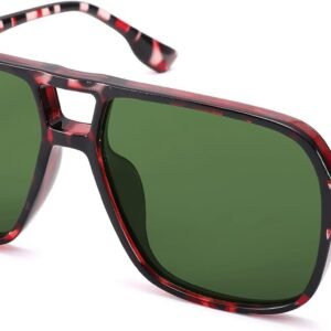 Red Tortoise Oversized Square Sunglasses – Green Lens