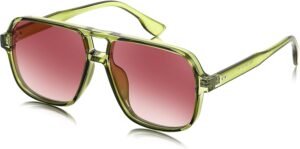 Oversized Square Sunglasses - Green Frame, Pink Gradient