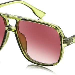 Oversized Square Sunglasses - Green Frame, Pink Gradient