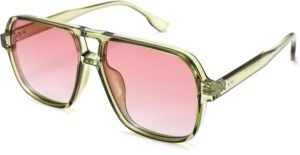 Translucent Green Aviator Sunglasses – Pink Gradient Lens