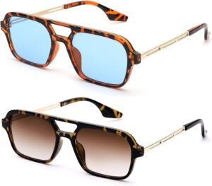 2-Pack Rectangle Sunglasses - Tortoise, Blue & Brown