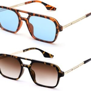 2-Pack Rectangle Sunglasses - Tortoise, Blue & Brown