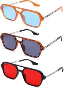 3-Pack Rectangle Sunglasses – Orange, Tortoise, Black Frames