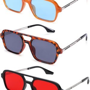 3-Pack Rectangle Sunglasses – Orange, Tortoise, Black Frames
