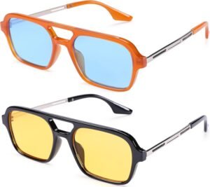 2-Pack Rectangle Sunglasses, Orange & Black, Blue & Yellow