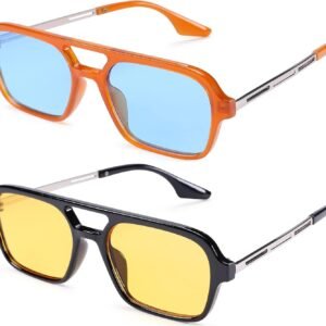 2-Pack Rectangle Sunglasses, Orange & Black, Blue & Yellow