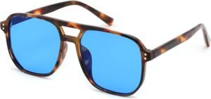 Tortoise Aviator Sunglasses Unisex - Blue Mirrored Lens