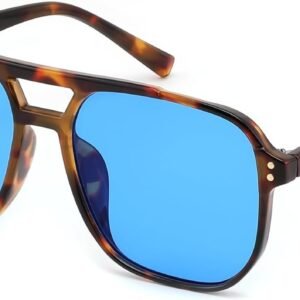 Tortoise Aviator Sunglasses Unisex - Blue Mirrored Lens