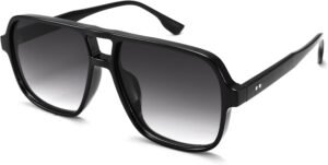 Oversized Square Sunglasses - Black Frame, Gray Gradient