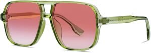 Oversized Square Sunglasses Green Frame Pink Gradient