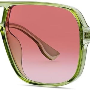 Oversized Square Sunglasses Green Frame Pink Gradient